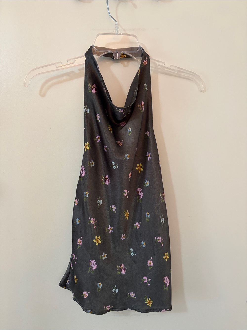 Topshop Black Floral Halter Cowl Neck Camisole